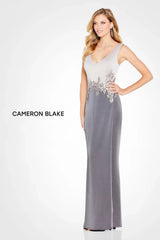 Cameron Blake 120611 Fitted Long Formal Lace Applique Evening Gown