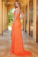 Scala 61335 Sequins High Slit Long Prom Dress
