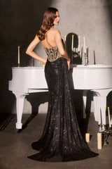 Evangeline Gown - Strapless Glitter Lace Dress