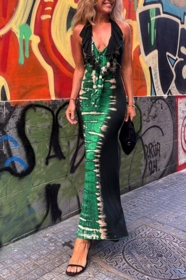 TARIK emerald green tie long dress