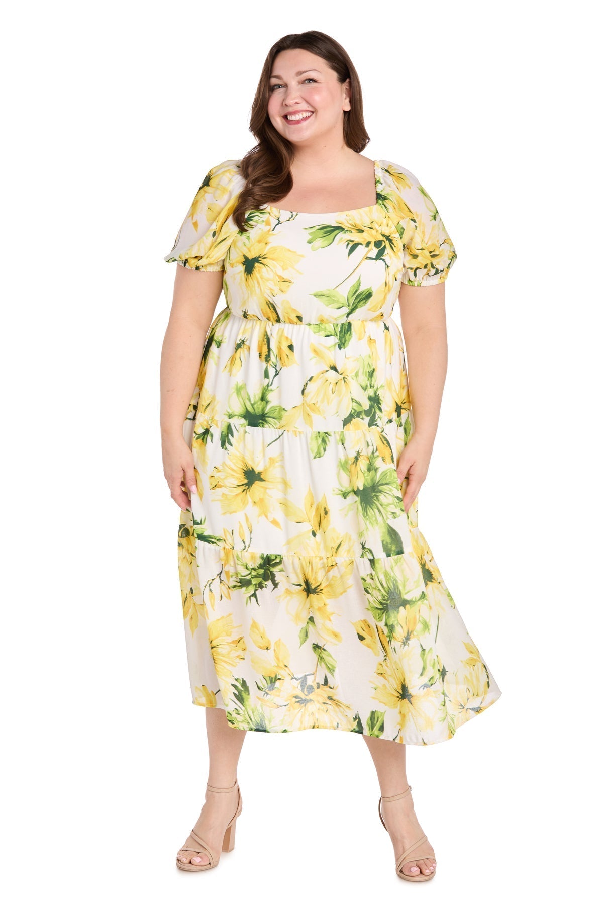 Plus Size Printed Cocktail Dress Midi Length R&M Richards 6672W