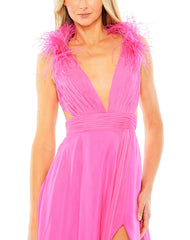 Long A Line Formal Feathered Slit Prom Dress A Line Feathered Slit Prom Mac Duggal 68680