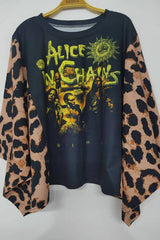 Band Leopard Patchwork Sleeve Top