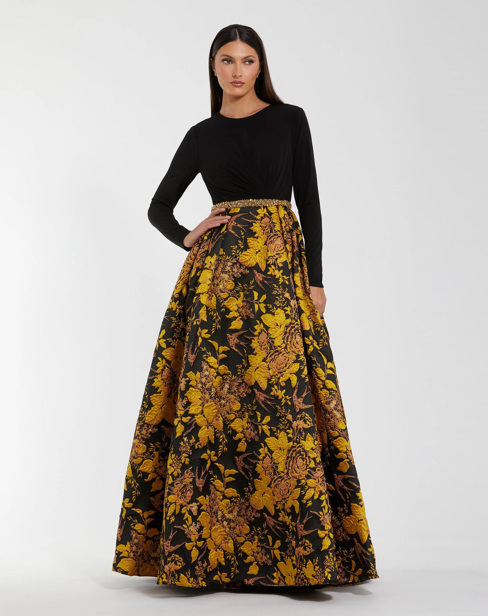 Long Floral Dress Pleated Formal Mother of the Bride Mac Duggal 69000