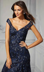 MGNY Madeline Gardner New York 72410 Long Formal Floral Sequin Evening Dress