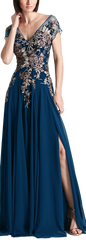 Alexander by Daymor 758 Long Slit Formal A Line Evening Dress