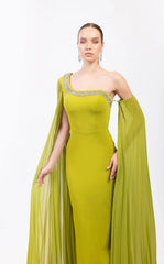 Odrella 7837 Long Formal Fitted Cape Evening Prom Dress