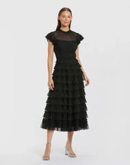Midi Length Ruffle Dress A Line Cocktail Mac Duggal 8285