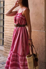 Ethnic Style Crochet Patchwork Knitted Slip Maxi Dress