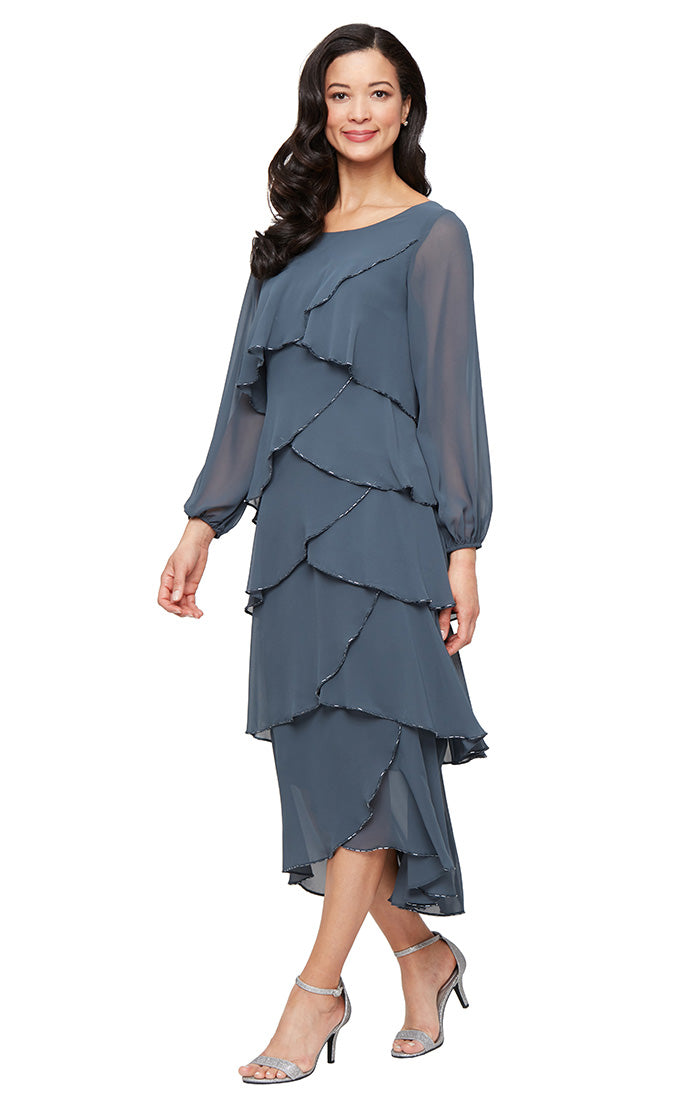 SL Fashions 9170731 Tea Length Layered Short Cocktail Dress