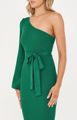 Merino One Shoulder Knit Dress - Emerald