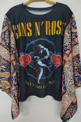 Guns N' Roses Print Patchwork Sleeve Top