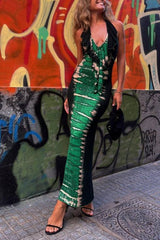 TARIK emerald green tie long dress