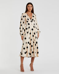 Long Sleeve Polka Dot Printed Dress Midi Cocktail Mac Duggal 27542