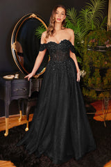 Off Shoulder Beaded Corset Long Ball Gown Prom Dress by LaDivine CD0198