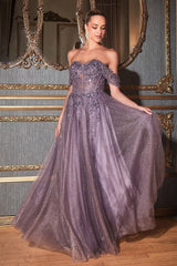 Off Shoulder Beaded Corset Long Ball Gown Prom Dress by LaDivine CD0198