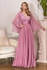 Long Sleeve Pleated Evening Formal Dress by LaDivine CD242