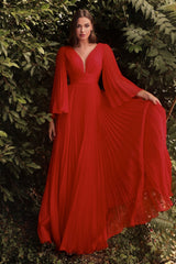 Long Sleeve Pleated Evening Formal Dress by LaDivine CD242