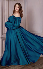 Off Shoulder Long Formal A-Line Plus Size Dress by LaDivine CD243C