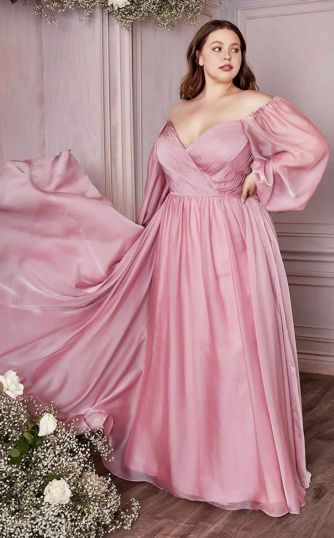 Off Shoulder Long Formal A-Line Plus Size Dress by LaDivine CD243C