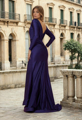 Fitted V-Neck Long Sleeve Floor-Length Sequin Prom Dress with High Slit