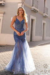 Nox Anabel F1467 Glittered Long Trumpet Prom Gown