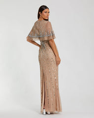 Long Beaded Evening Dress Formal Fitted Capelet Mac Duggal 23044