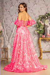 Long Formal Detachable Sleeve Sequin Prom Dress