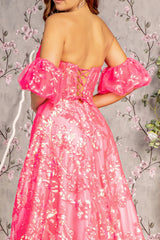 Long Formal Detachable Sleeve Sequin Prom Dress