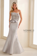 Ivonne D ID1401 Long Mermaid Formal Beaded Applique Dress
