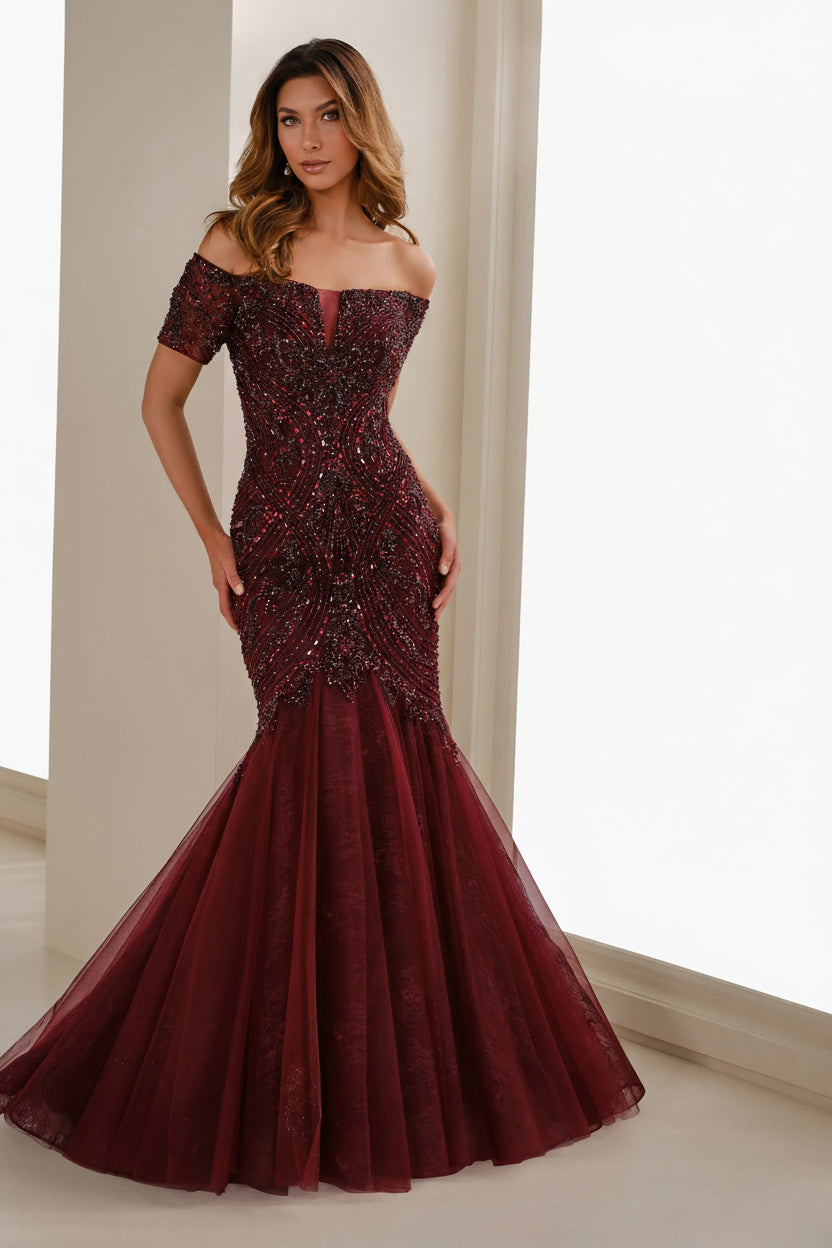 Ivonne D ID1402 Long Mermaid Formal Beaded Evening Gown