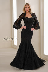 Ivonne D ID1403 Long Formal Floral Lace Evening Jacket Dress