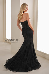 Ivonne D ID1403 Long Formal Floral Lace Evening Jacket Dress