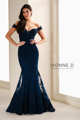 Ivonne D ID1407 Long Mermaid Formal Beaded Lace Evening Gown