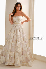 Ivonne D ID1410 Long Floral A Line Formal Evening Dress