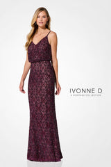 Ivonne D ID322 Beaded Lace Long Formal Sequin Evening Gown