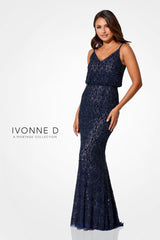 Ivonne D ID322 Beaded Lace Long Formal Sequin Evening Gown