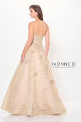 Ivonne D ID6202 Long A Line Formal Metallic Lace Evening Gown