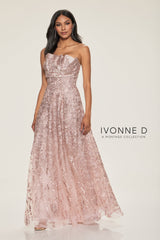 Ivonne D ID804 Pleated Long Formal A Line Evening Dress