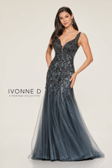 Ivonne D ID805 Long Mermaid Lace Applique Beaded Formal Dress