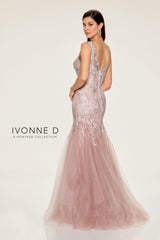 Ivonne D ID805 Long Mermaid Lace Applique Beaded Formal Dress