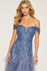 Ivonne D ID806 Long Formal Ruffled Beaded Sequin Evening Dress