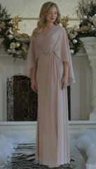 Marsoni MV1361 Beaded Applique Long Formal Metallic Mother of the Bride Dress