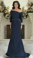 Marsoni MV1374 Beaded Long Fitted Floral Applique Formal Dress