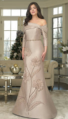 Marsoni MV1374 Beaded Long Fitted Floral Applique Formal Dress