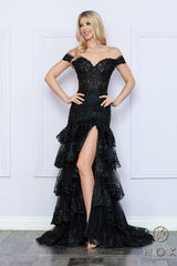 Nox Anabel R1301 Fitted Long Formal Ruffled Prom Dress