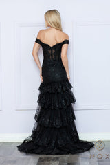 Nox Anabel R1301 Fitted Long Formal Ruffled Prom Dress