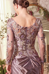 Andrea & Leo A1403 Long Sleeve Formal Sequin Applique Evening Dress