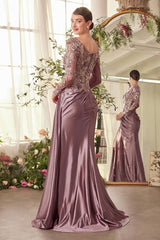Andrea & Leo A1403 Long Sleeve Formal Sequin Applique Evening Dress