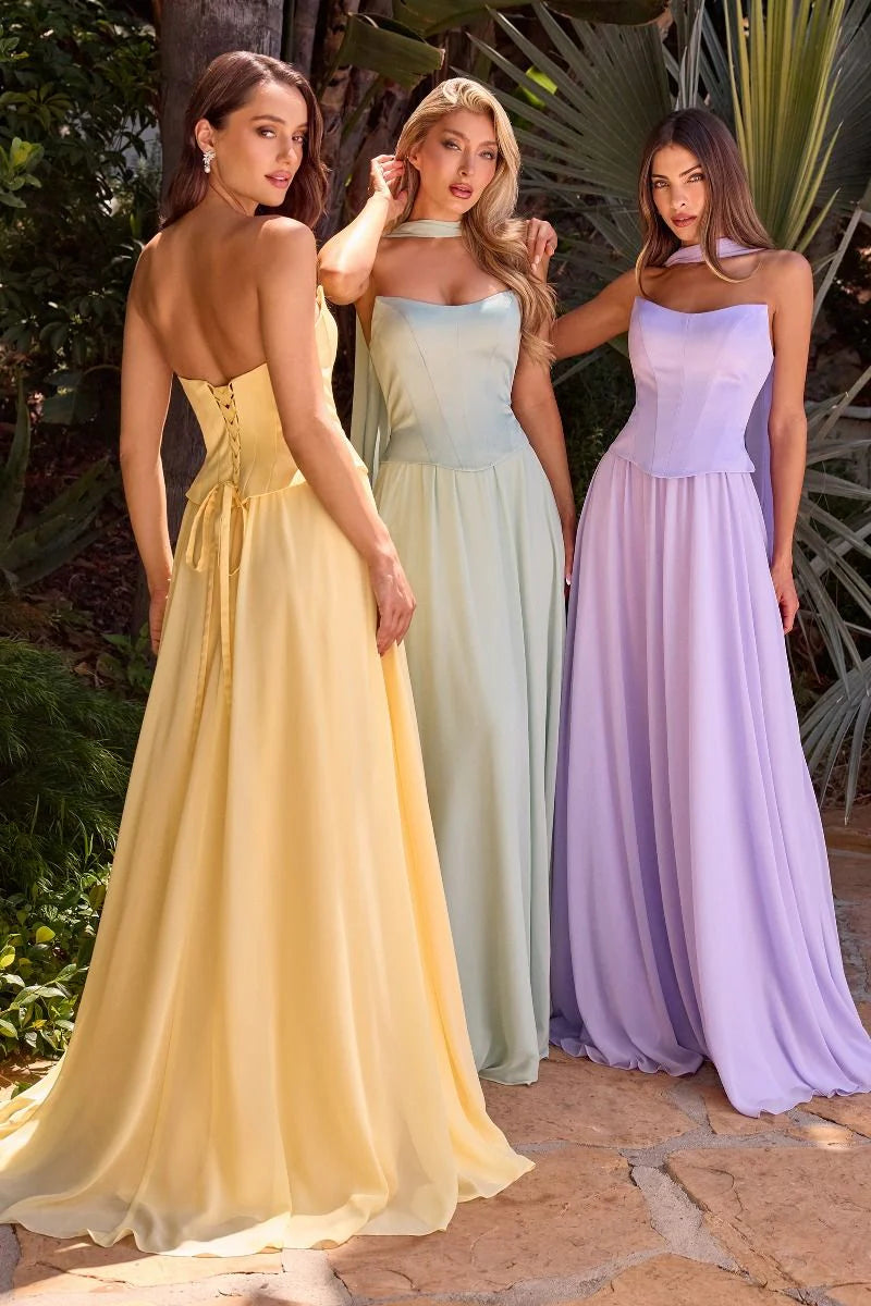 ISABELLA GOWN - STRAPLESS CHIFFON DRESS WITH SCARF